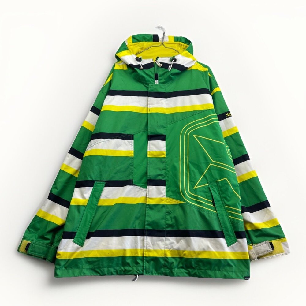 Y2K Sessions Deluxe Recco Avalanche Snow Jacket Mens XL Green / Yellow Striped